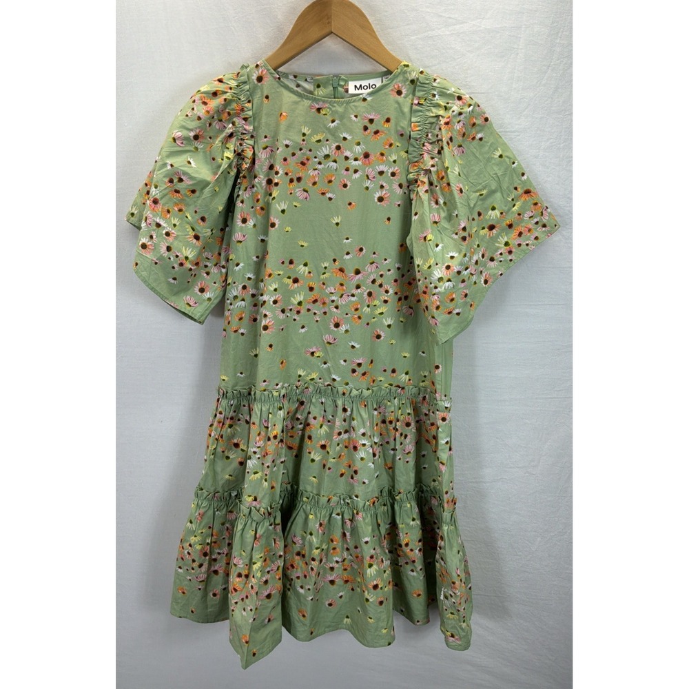 Molo Green Floral Tiered Cotton Girls' Dress Size 11-12 Easter Spring
